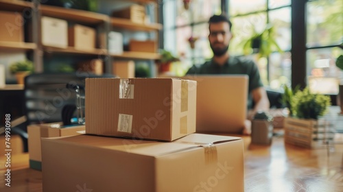 Starting small businesses SME owners man entrepreneurs Write the address on receipt box and check online orders to prepare to pack the boxes, sell to customers, sme business ideas online.