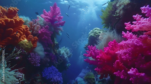 Showcase the vibrant colors of a tropical coral reef underwater