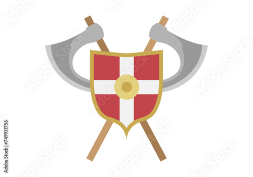 Escudo de guerrero con dos hachas de batalla. 
