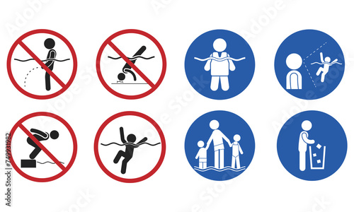 Bundle safety and instruction sign on swimming pool and open water park