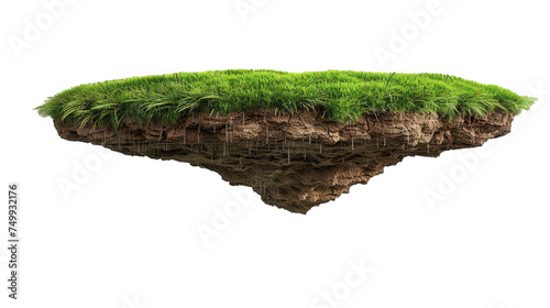 Cut of the ground and the grass landscape. The trees on the island. eco design concept. mock up