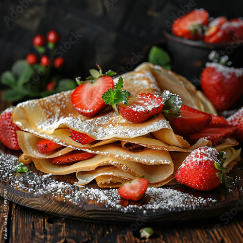 Crêpes with strawberries and powder sugar