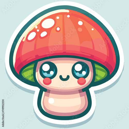 Stickers, bright colored magic mushroom, empty background. Generative AI