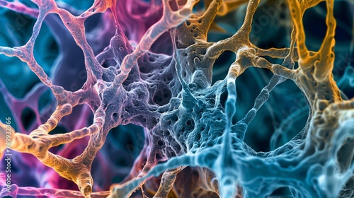 colorful collagenous fibersof structure under the electron microscope.