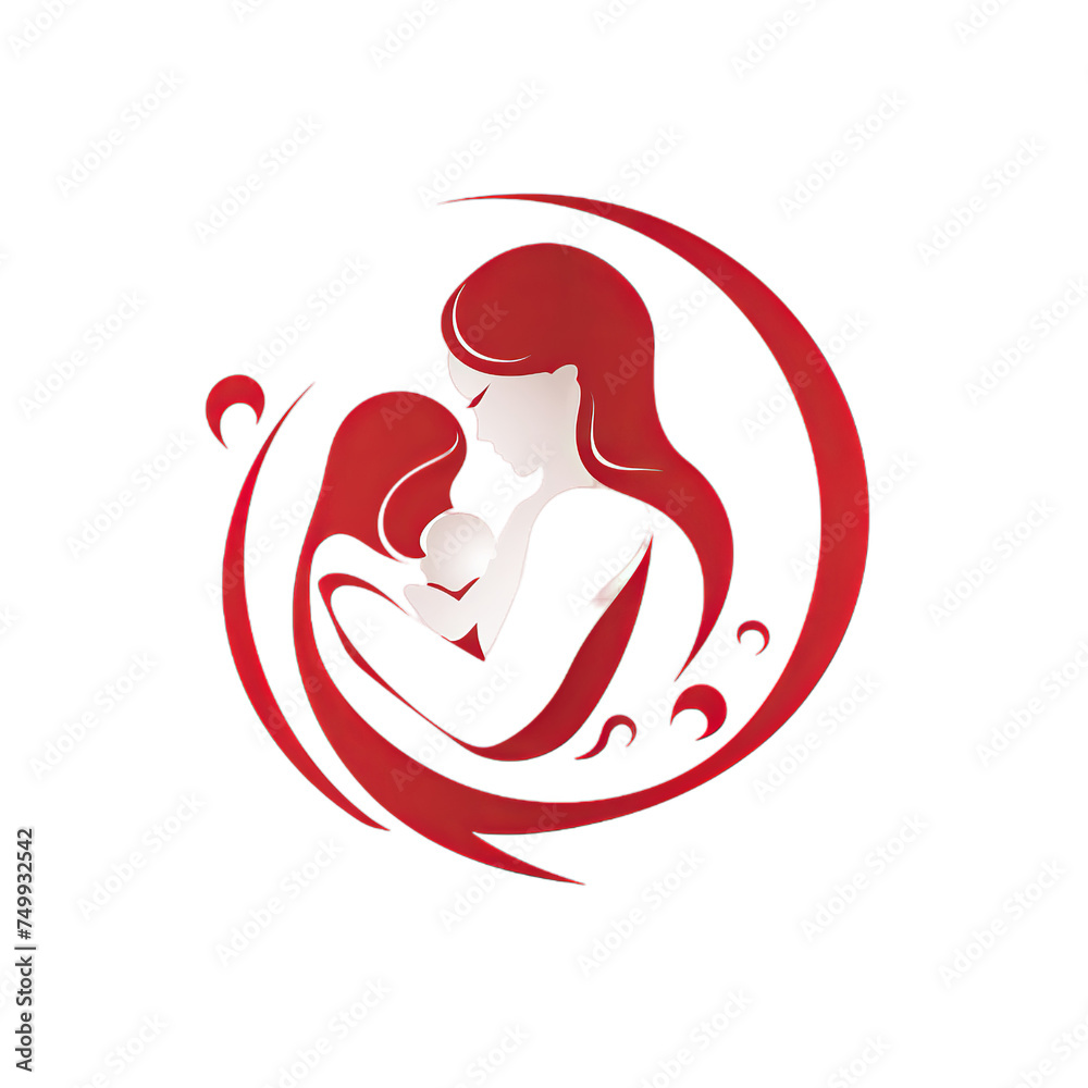 mother and baby stylized symbol mom hugs, Isolated on transparent PNG background, Generative ai