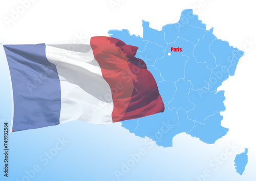 The Flag and map of France. 3d color vector illustration