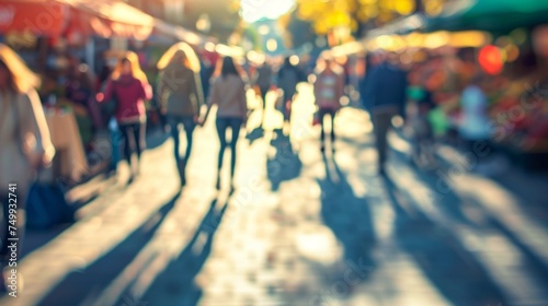 A busy market street captured with a blurred focus, highlighting urban movement.