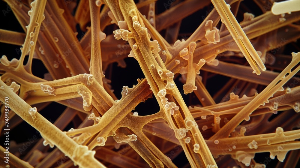 colorful elastic fibers of structure under the electron microscope. colorful elastic fibers of structure under the electron microscope.