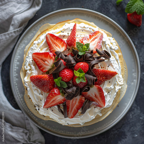 Crepe with strawberries and whipcream photo