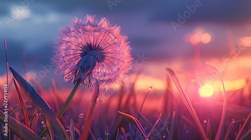 Sunset dandelion. Generative AI