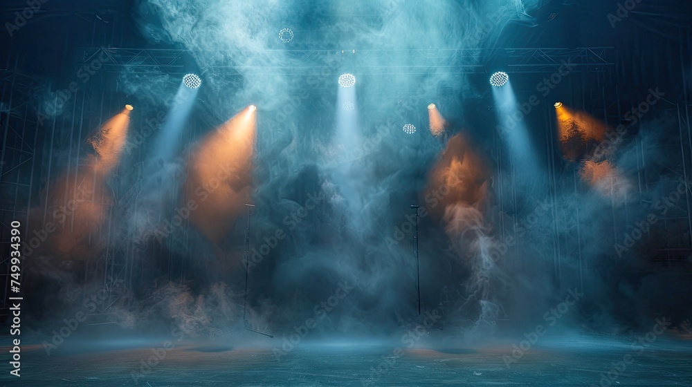 Fototapeta premium Theater lights and smoke. Generative AI