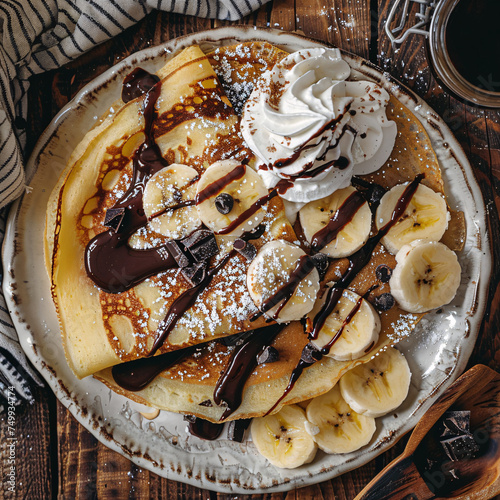 An Overhead View of a Plate of Nutella Filled Crêpes