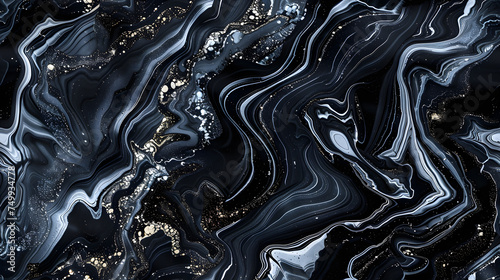 Black Marble Swirl Background with Grey Accents for Sophisticated and Modern Designs