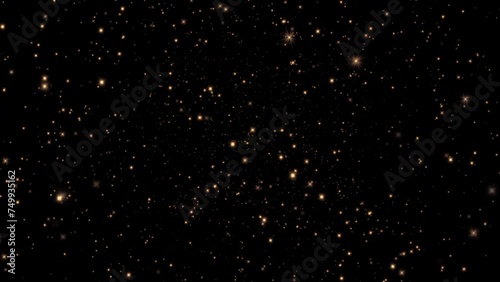 Beautiful loop moving  glowing gold stars particles animation on black abstract background. Gold stars particle on black background motion titles cinematic background loop.  photo