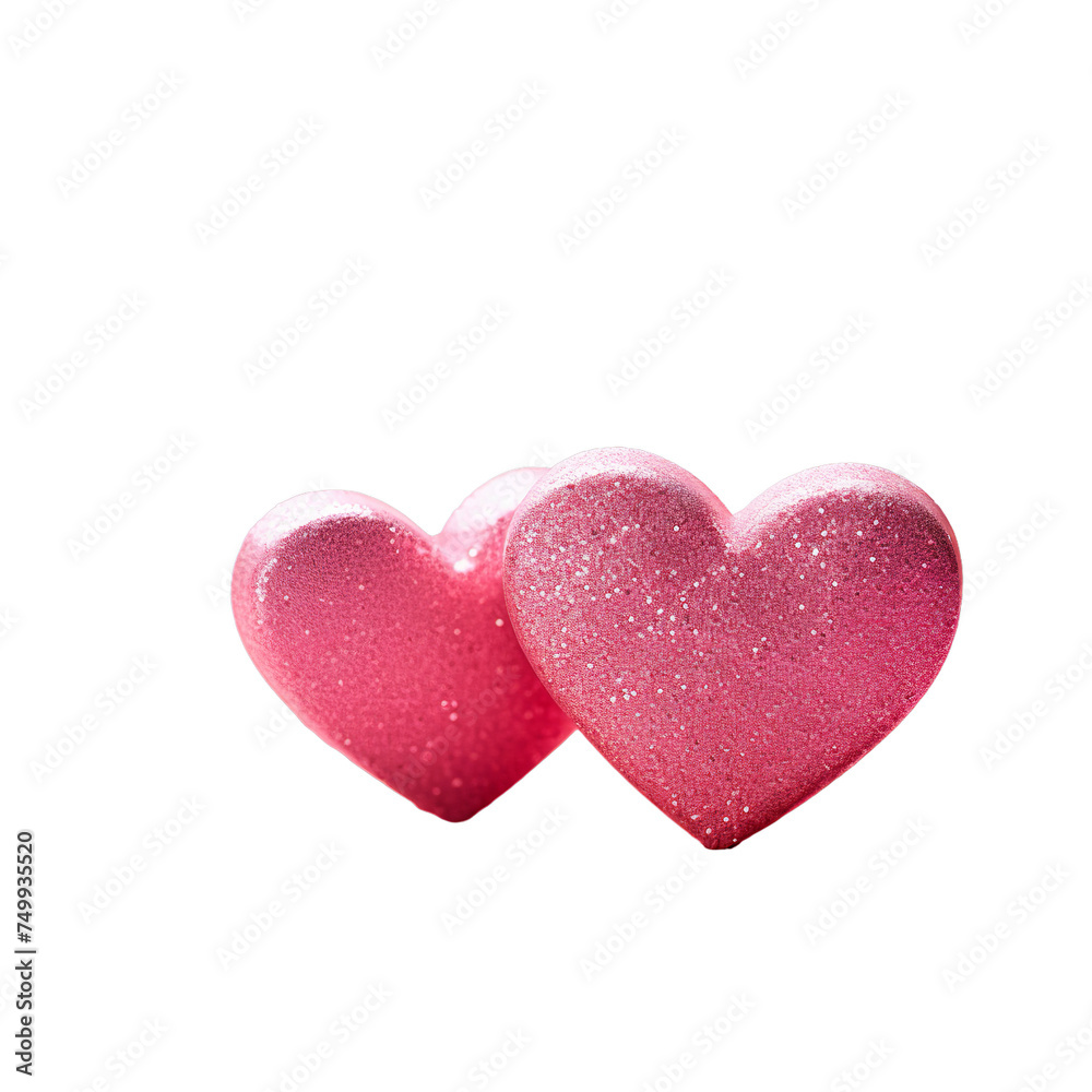 Two Hearts On Pink Glitter, Isolated on transparent PNG background, Generative ai