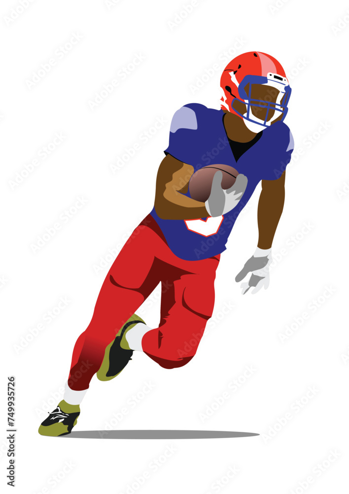 American football player image. Poster. Vector 3d illustration