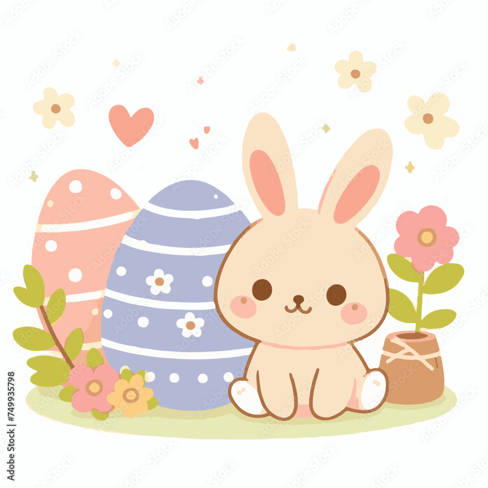 Little Rabbit With Easter Eggs Vector Illustration Little Rabbit With Easter Eggs Vector Illustration