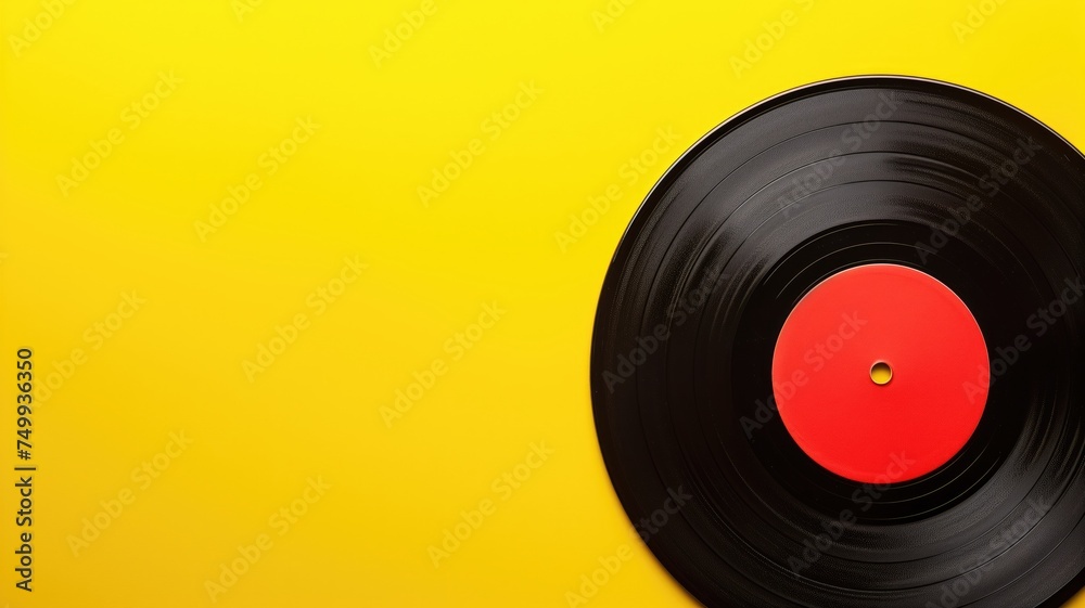 Classic vinyl record on a vibrant yellow background Classic vinyl record on a vibrant yellow background