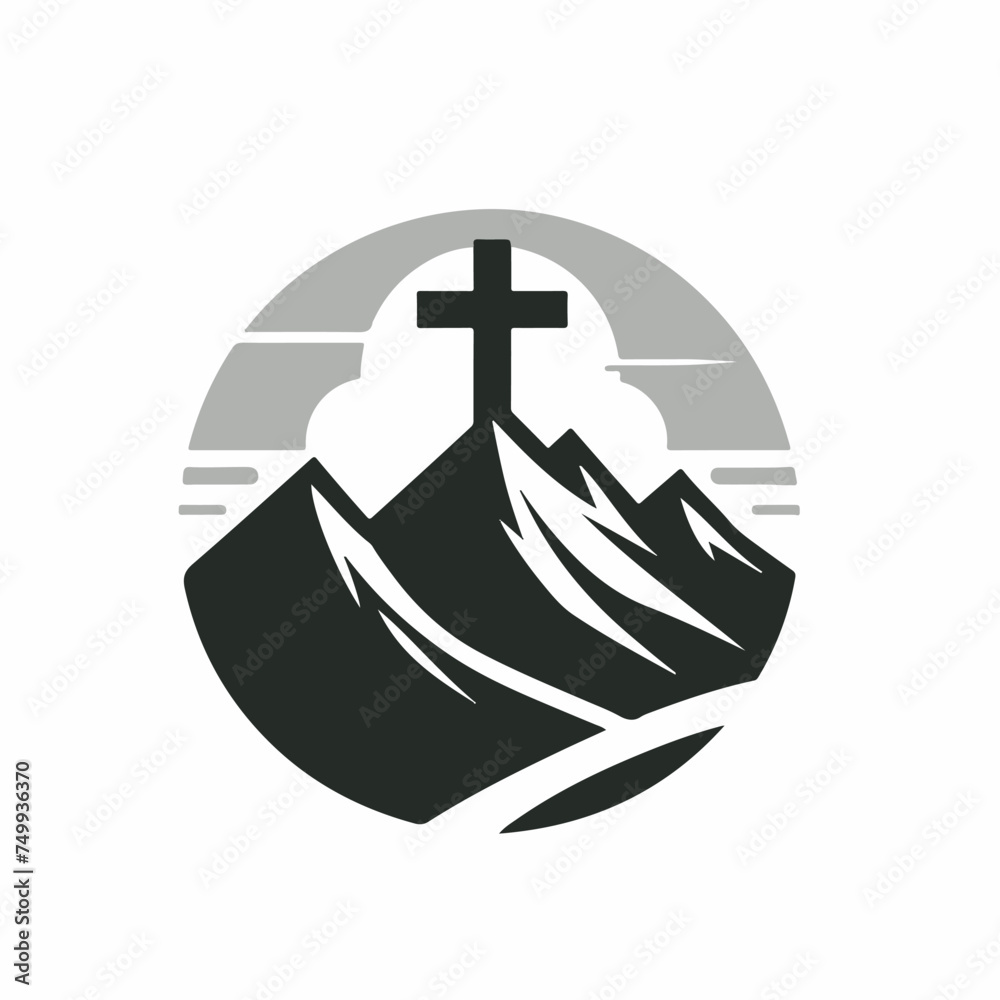 cross in the mountain logo simple vector cross in the mountain logo simple vector