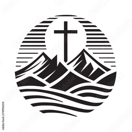 cross in the mountain logo simple vector 