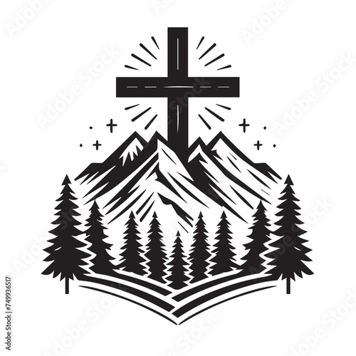cross in the mountain logo simple vector 