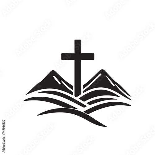 cross in the mountain logo simple vector 
