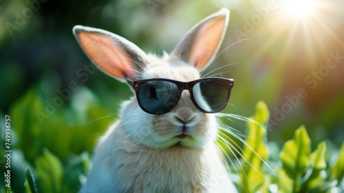 A stylish bunny wears sunglasses, showing off a cool vibe.
