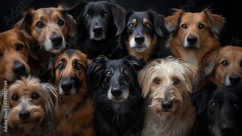 dogs of different breeds and ages happily gathered together © Prasanth