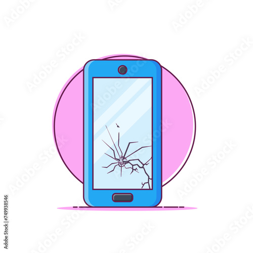 Mobile phone with broken screen cartoon vector illustration. Cracked screen on smartphone icon on white background