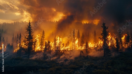 Nature's Fury: Wildfire Blazes Through Forest, Flames Reach for the Sky. A Sobering Reminder of Nature's Power