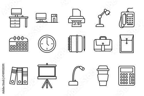 set of simple office icons line style