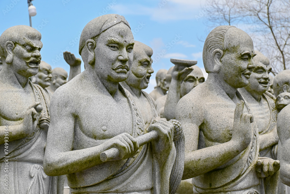various statues photographed out of 500 statues of worshipers. A very scenic buddha temple in Bintan Indonesia various statues photographed out of 500 statues of worshipers. A very scenic buddha temple in Bintan Indonesia