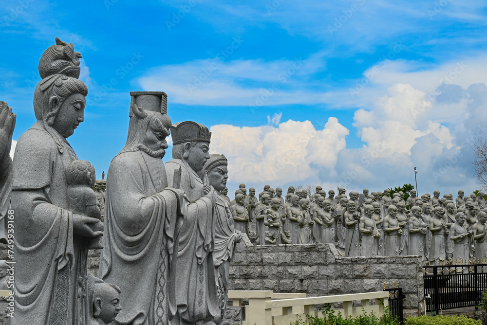 various statues photographed out of 500 statues of worshipers. A very scenic buddha temple in Bintan Indonesia