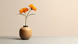 stylised flower vase set on a pastel backdrop in a studio