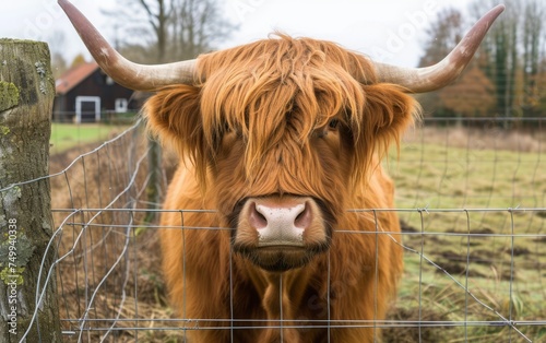 A Noble Highland Cow with Glossy Coat Peers Curiously