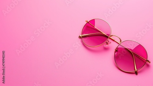 Stylish pink oversized sunglasses on a matching pink background
