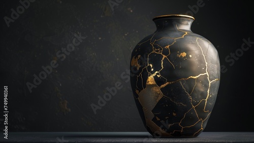 Kintsugi-style vase on a dark background photo