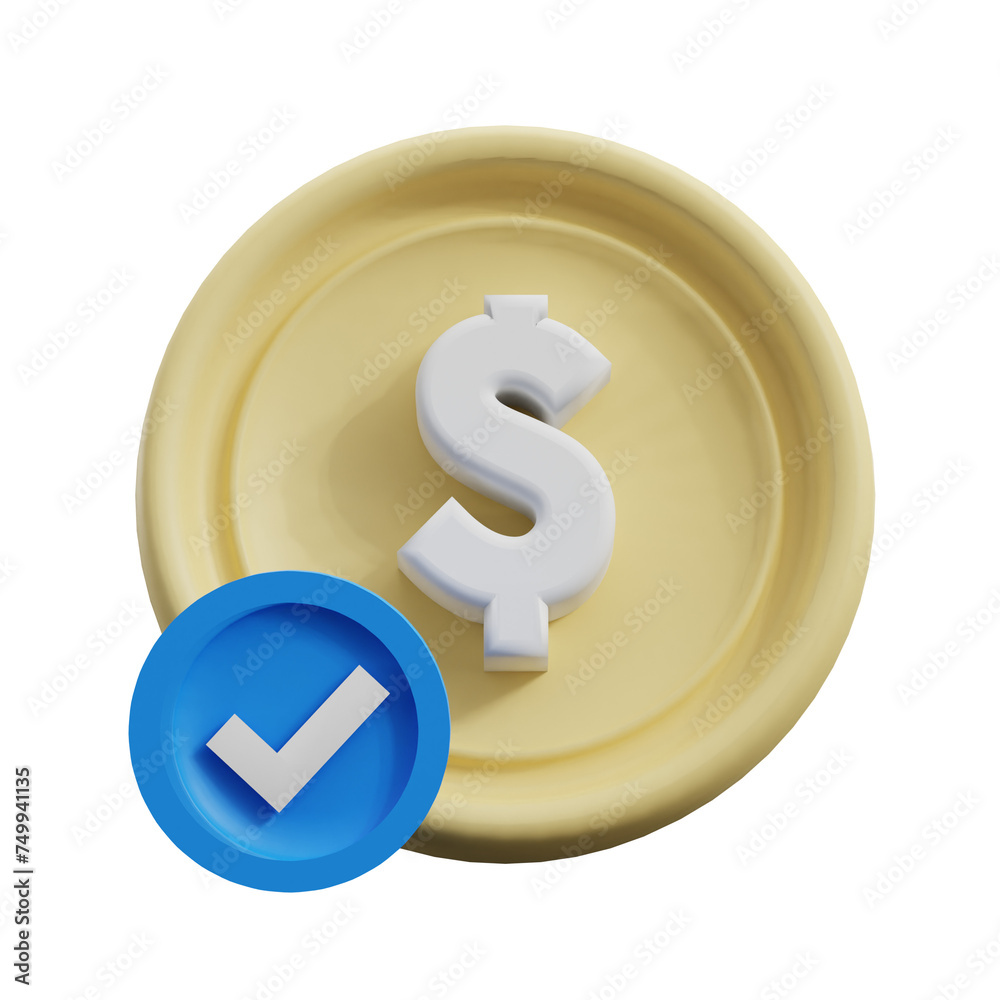 approved money with blue checkmark 3d render approved money with blue checkmark 3d render