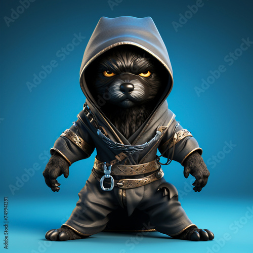 Ninja dog for design, 3D cute ninja dog cartoon. Adorable game character illustration for your creative project photo