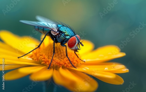 Close Up Look at a Housefly on a Yellow Blossom © Pure Imagination