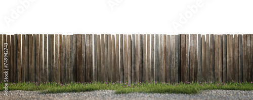 Rustic brown wood fence. Transparent background PNG. Farm fence. Ranch fence. Retro  vintage  antique. American style fence. Made of wood. Grass