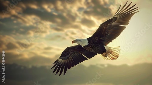Photograph the majestic flight of a bald eagle soaring overhead