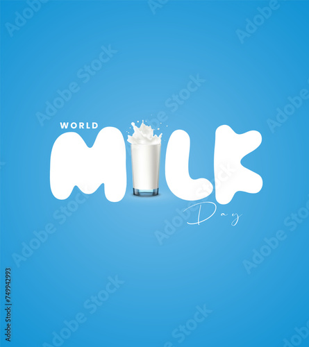 world milk day, Milk typography, milk splash, milk day creative design.