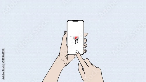 hand holding a phone and play music ilustration video