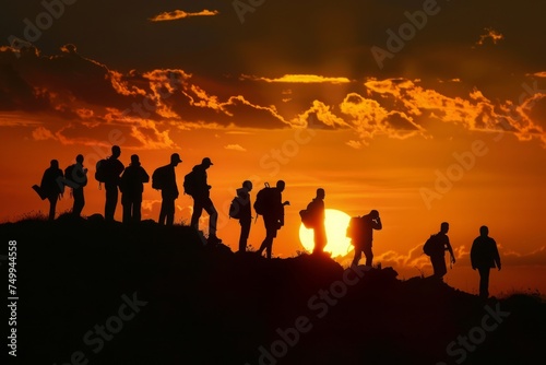 Unbound by Limits: Silhouettes Against a Blazing Sunset. Celebrating Adventure, Personal Growth, and Breaking Through Barriers. Inspirational Stock Photo for Presentations & Branding