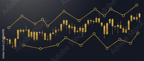 gold candlestick pattern with line indications in luxury black background for banner