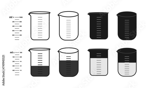 beaker glass vector set.  laboratory chemical glassware equipment. flat design illustration isolated on white background.