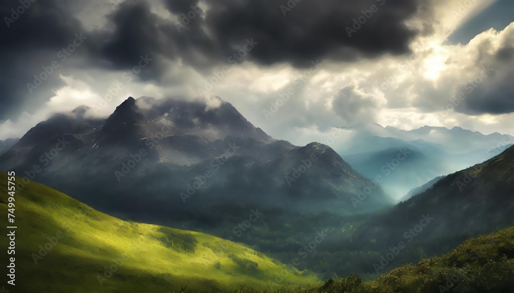 green mountains in summer against the background of the sky with clouds