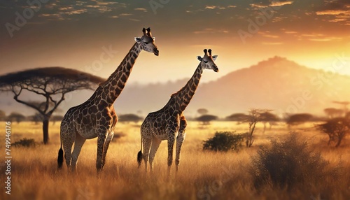 giraffes in the african savannah serengeti national park africa tanzania
