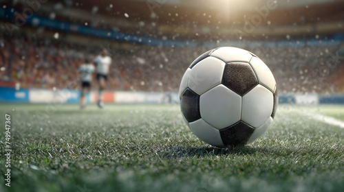 The soccer ball on velvety green surface of stadium copy space. Generative AI © REC Stock Footage